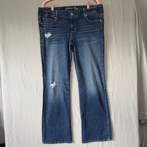 American Eagle Womens Slim Bootcut Denim Size 14 Distressed Casual Capsule Blue